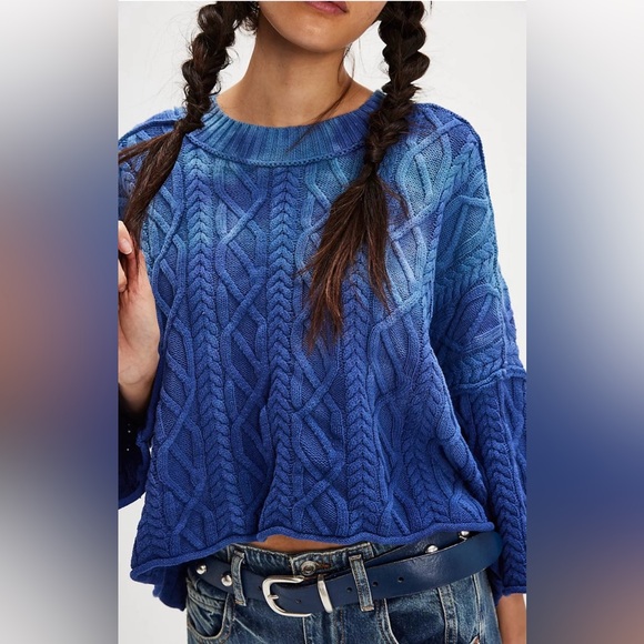 Free People Sweaters - NWT FREE PEOPLE WASHED ASHORE CABLE KNIT SWEATER BELLWEATHER BLUE